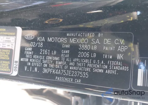 2018 Kia Forte Lx from USA, damaged, VIN 3KPFK4A75JE237535